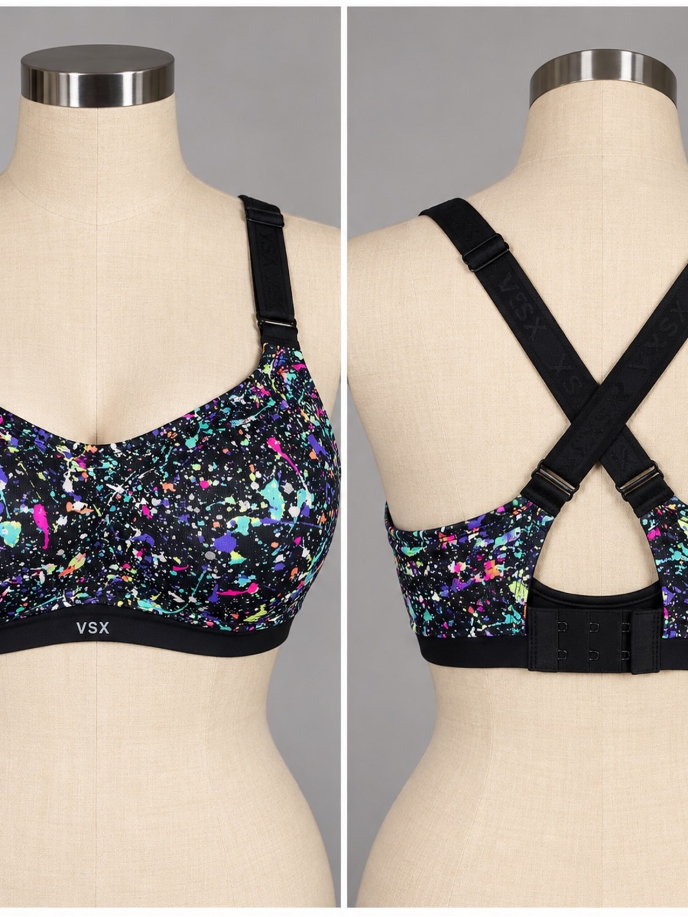 Victoria's Secret VSX The Ultimate Sports Bra 34C Paint Splatter Convertible